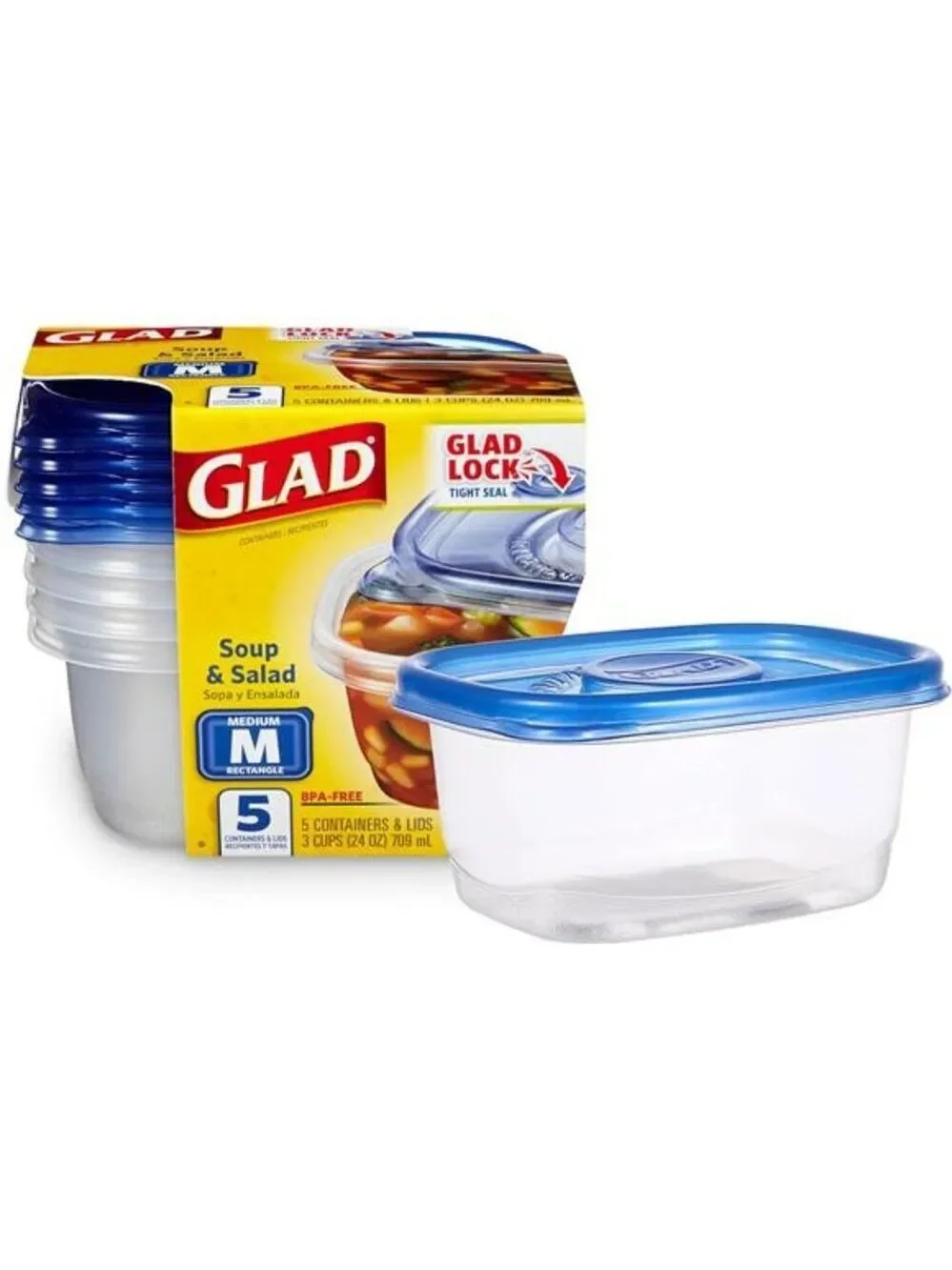Food Storage Containers 5 Pack Medium Rectangle Airtight Microwave Dishwasher Sa